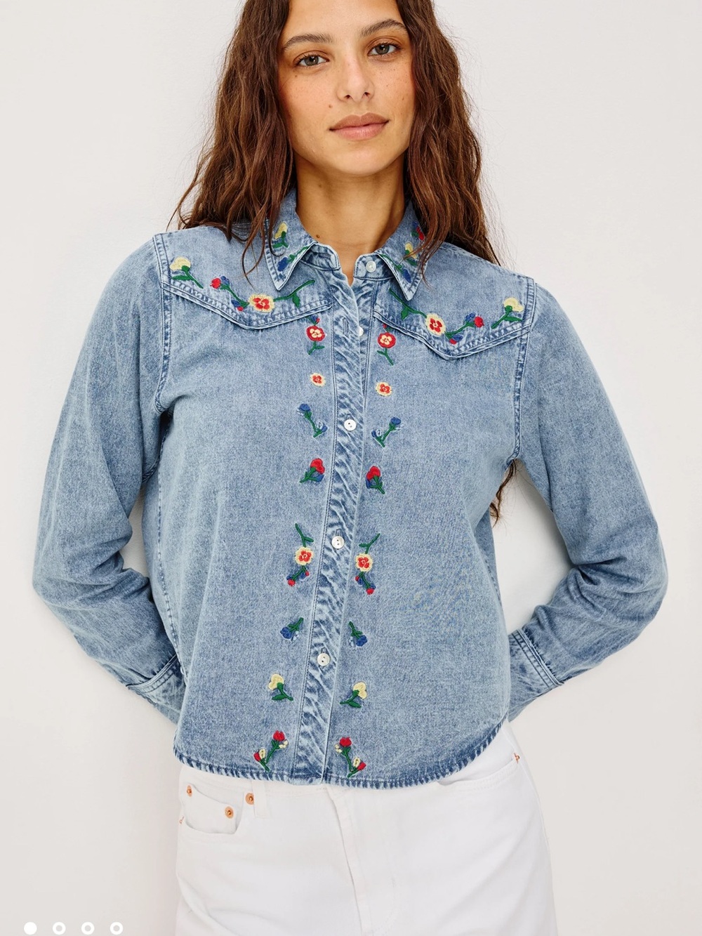 Rails Bari Shirt Faded Indigo Floral Embroidery Size Small